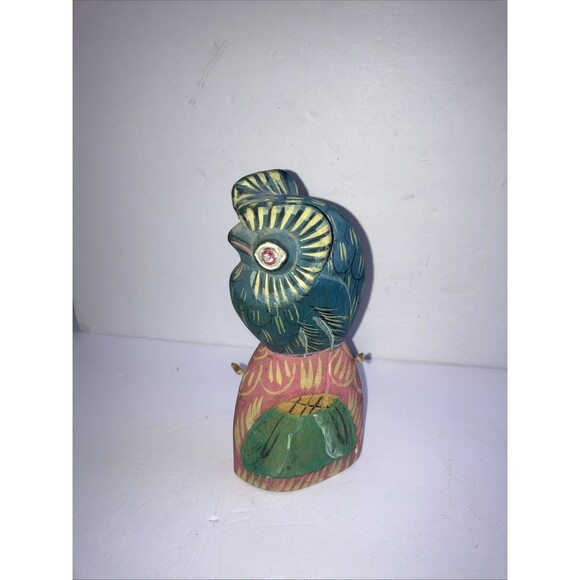 Hand Carved & Painted Wood Owl On Bell 6 X 2.5 Folk Art - Picture 5 of 6